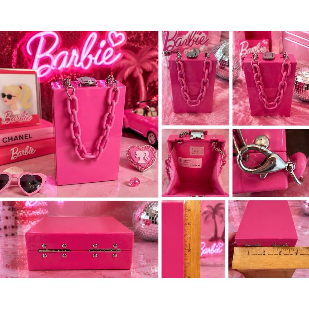A New Day Pink Acrylic Box Clutch Purse Chain Handle Hard Case Bag